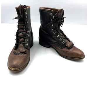 Laredo Horse Riding Boots Lace Up Brown Leather Rodeo Competition Women's 8.5